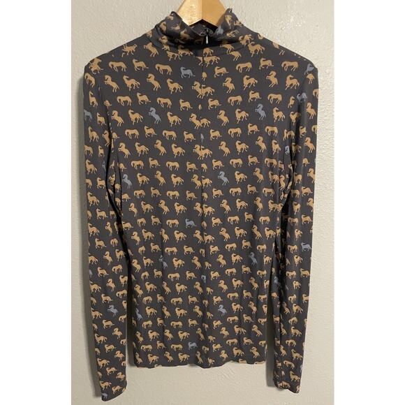 Tory Burch Womens Quarter Zip Top Small Horse Novelty Print Stretch Equestrian - Picture 1 of 8